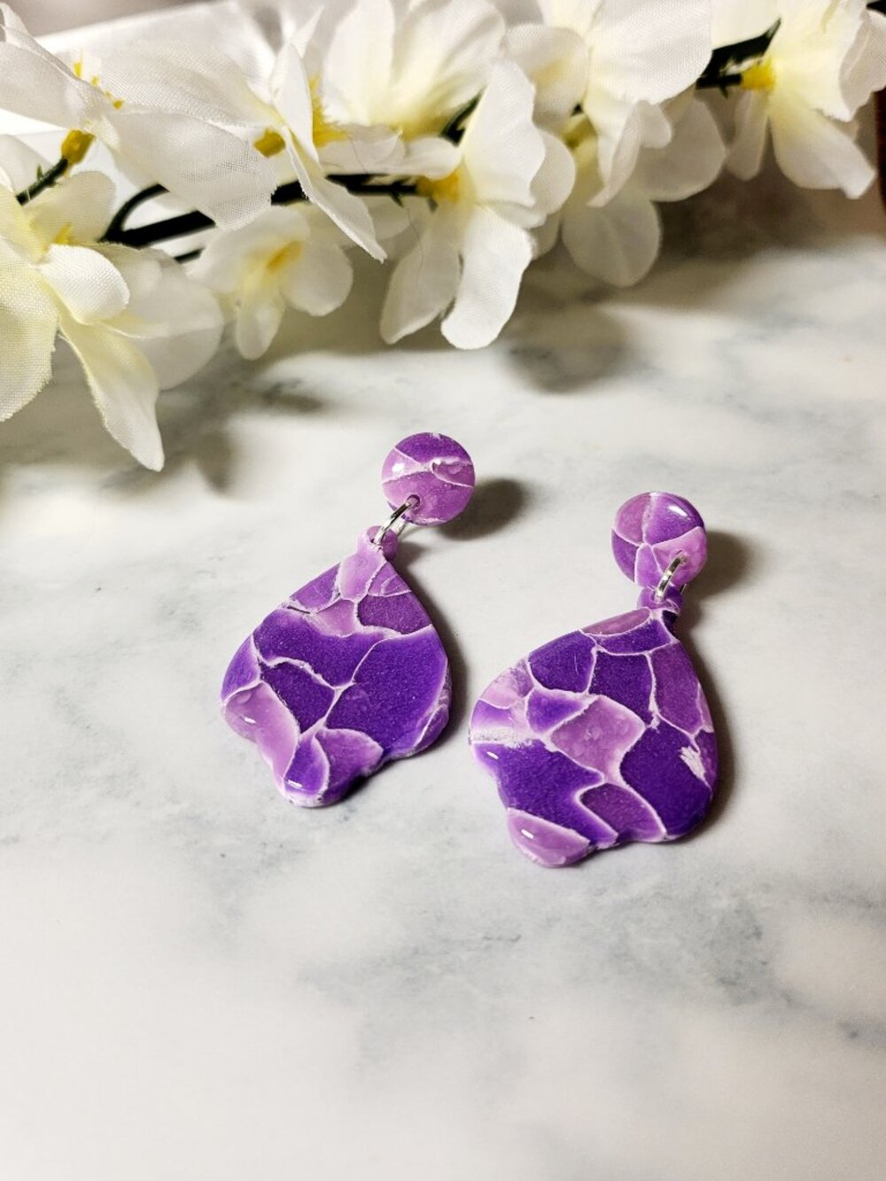 Handmade Translucent Marble Polymer Clay/Resin Statement Dangle Earrings